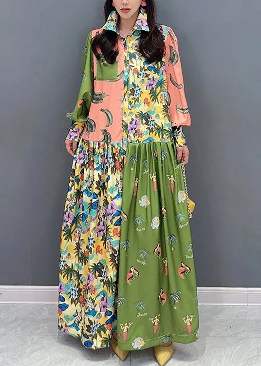 Stylish Colorblock Peter Pan Collar Print Cotton Shirts Dress Spring Shirt Dress Party