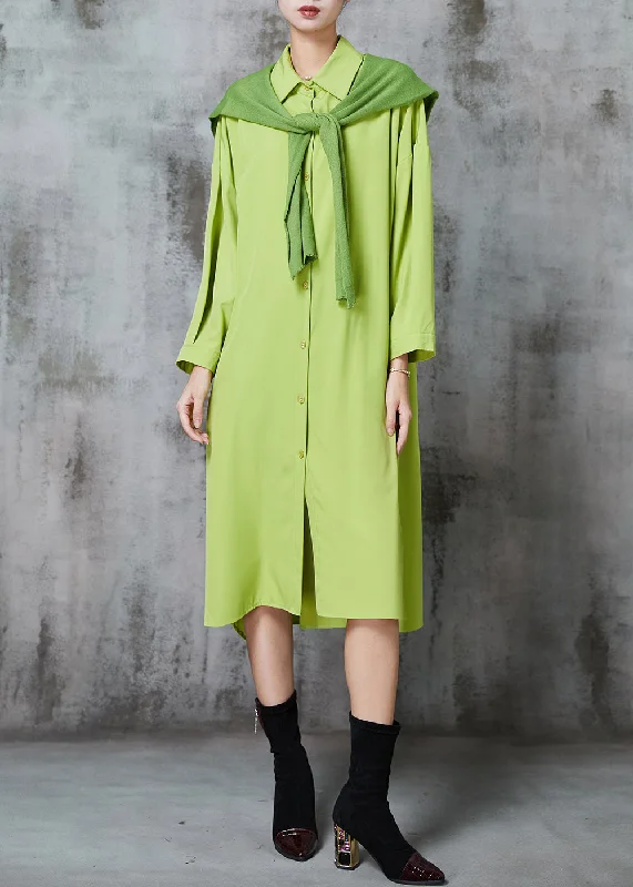 Fruit Green Cotton Shirt Dresses Oversized Give Shawl Fall Stylish Button Shirt