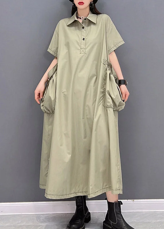 Stylish Green Peter Pan Collar Button Big Pockets Shirt Dress Short Sleeve Casual Button Shirt Stylish Green Peter Pan Collar Button Big Pockets Shirt Dress Short Sleeve Casual Button Shirt