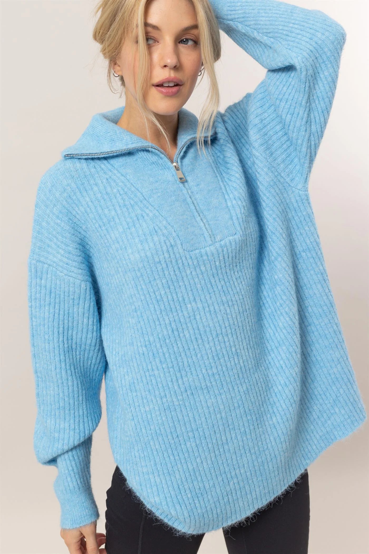 On Clouds Blue Half Zip Sweater Cozy Knit Sweater Dress