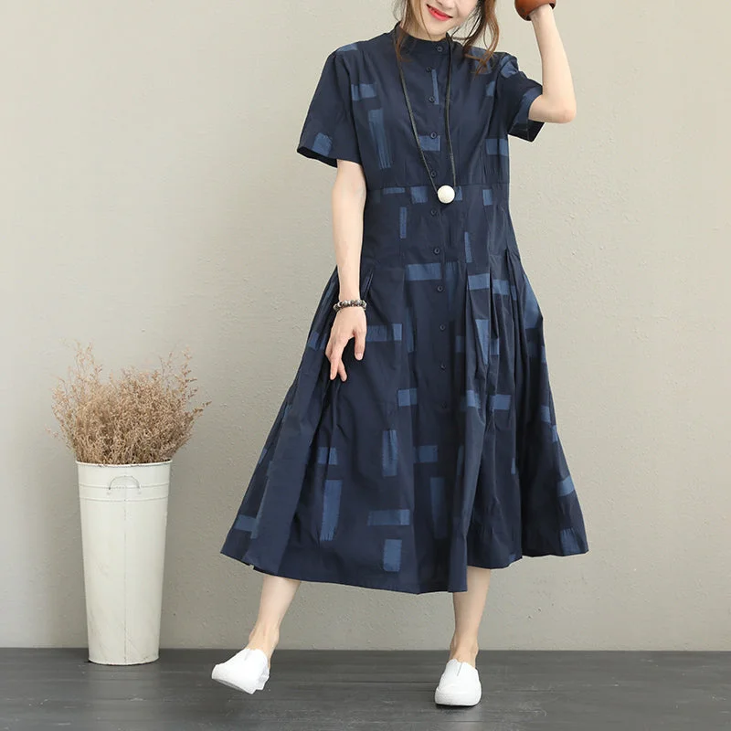 women blue natural cotton dress Loose fitting stand collar caftans boutique big hem shirt maxi dresses Elegant Shirt Dress women blue natural cotton dress Loose fitting stand collar caftans boutique big hem shirt maxi dresses Elegant Shirt Dress