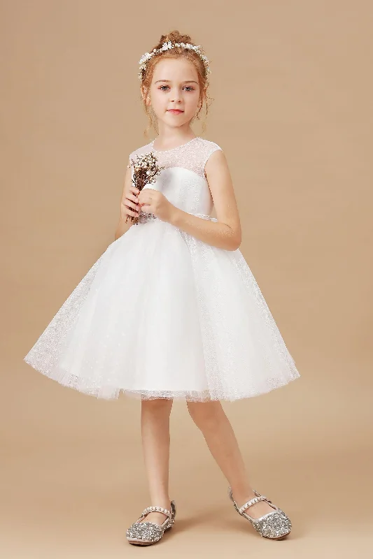 Sleeveless Ivory Lace Tulle Flower Girl Dresses Lace Tulle Dress