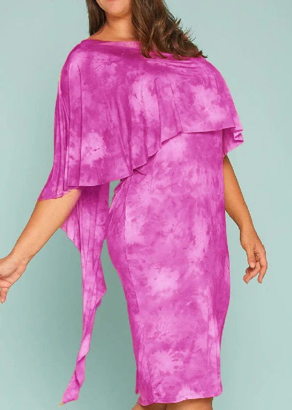 Hi Curvy Plus Size Women Tie Dye Caped Midi Dress Trendy Plus Gown
