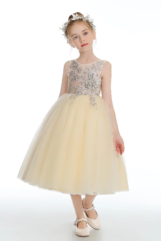 Daffodil Sleeveless V Back Tulle Flower Girl Dresses Tulle Cocktail Dress