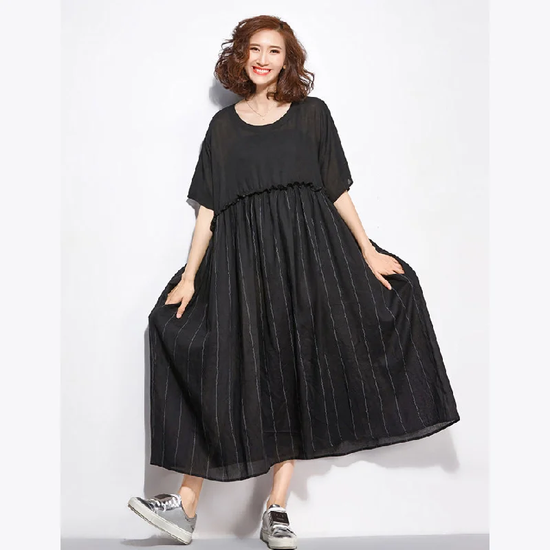 Women Black Casual Patchwork Dresses Long Shirt Tunics Pullover Boho Shirt Dress