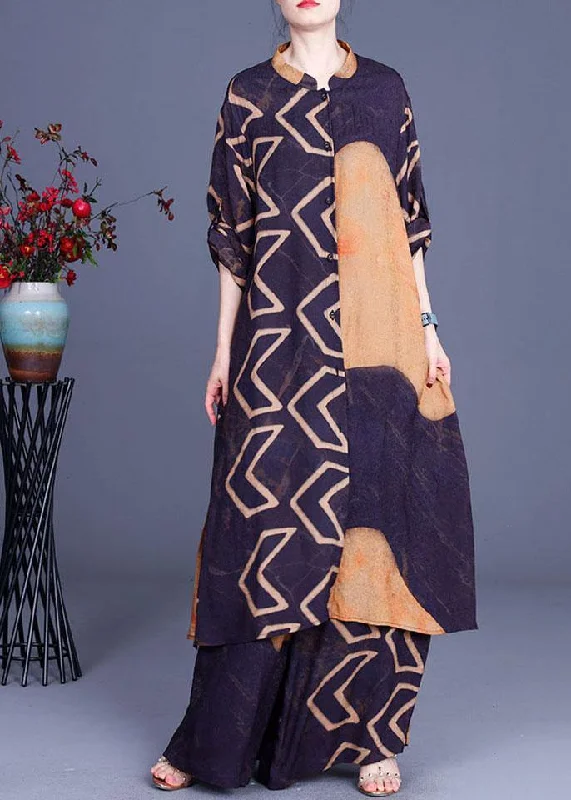 Beautiful Blue Yellow Print Button long shirts Wide Leg Two Pieces Set Short Sleeve Shirt Dress Beautiful Blue Yellow Print Button long shirts Wide Leg Two Pieces Set Short Sleeve Shirt Dress