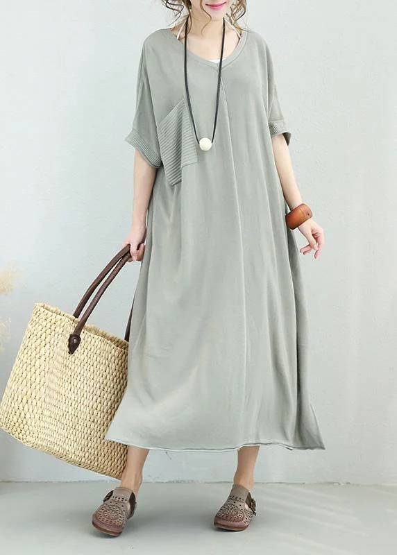 Women v neck linen dress Shirts light gray Dress side open summer Formal Shirt Dress