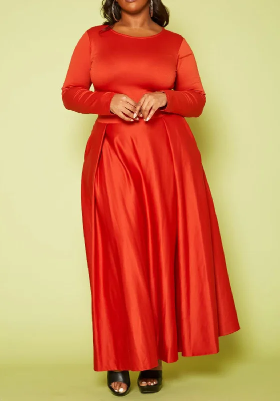 Hi Curvy Plus Size Women Crop Top & Maxi Flare Skirt Set Plus Size Colorblock