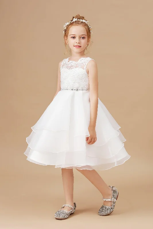 Ruffles Sleeveless Organza Applique Tulle Flower Girl Dresses With Rhinestone Sash Tulle Dress Sparkling Ruffles Sleeveless Organza Applique Tulle Flower Girl Dresses With Rhinestone Sash Tulle Dress Sparkling