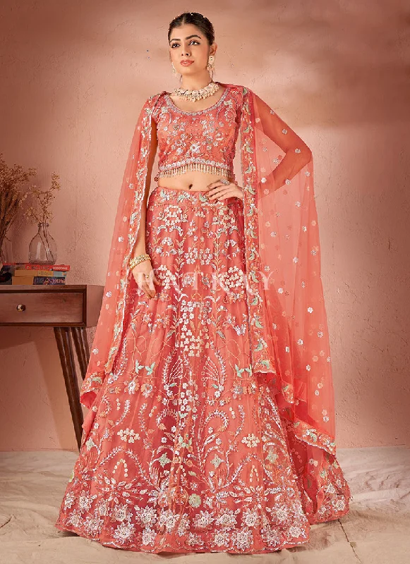 Blush Peach Floral Embroidered Lehenga Choli