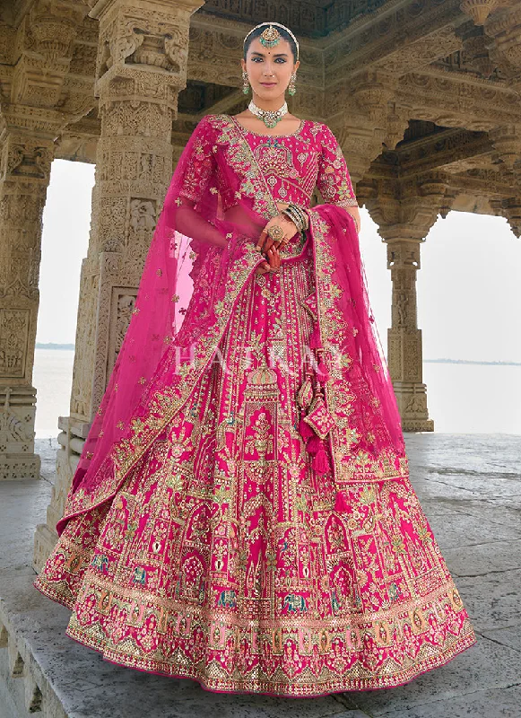 Magenta Pink Traditional Embroidery Bridal Lehenga Choli