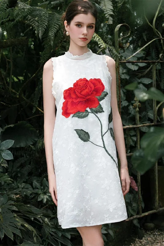 Marie Cla Straight High Neck Foam Organza Knee-length Dress