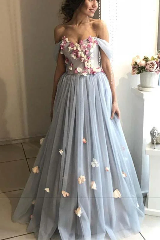 Detachable Straps Sweetheart Long Prom Dress With Floral Appliques MP1191