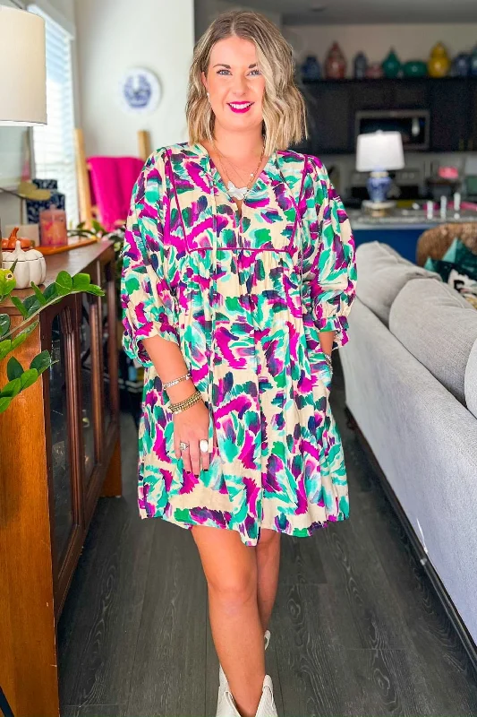 Lovely Melody Mini Dress - Purple/Green Anniversary mini dresses