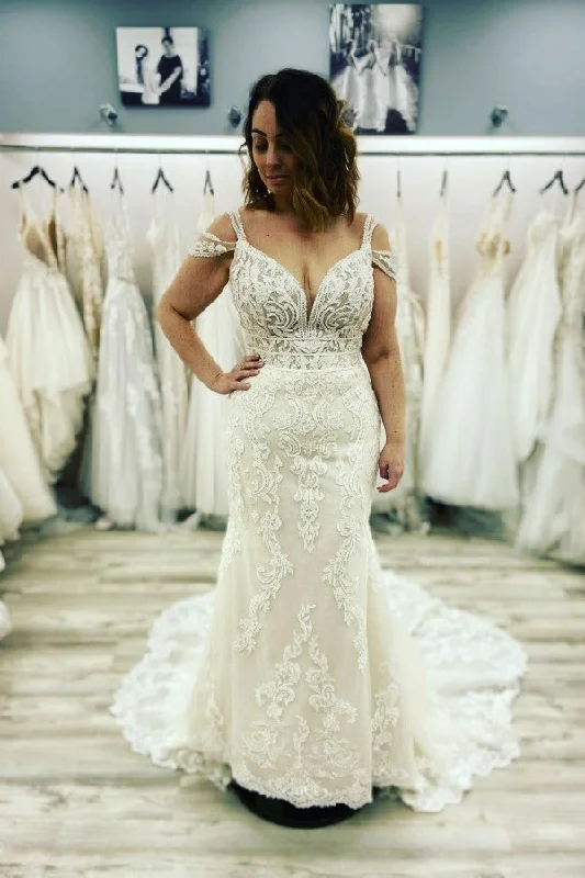 Classy Mermaid Wedding Dress Sweetheart Spaghetti Straps Lace Appliques Floor-length Elegant A-line Gown Classy Mermaid Wedding Dress Sweetheart Spaghetti Straps Lace Appliques Floor-length Elegant A-line Gown