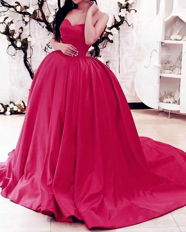 Sweetheart Ball Gown Satin Dresses Sleeveless Sparkle Bridal Dress