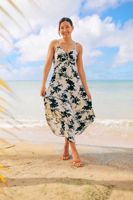 B&W Floral Ruche Midi Dress (RESTOCKED) Sexy little black midi dresses