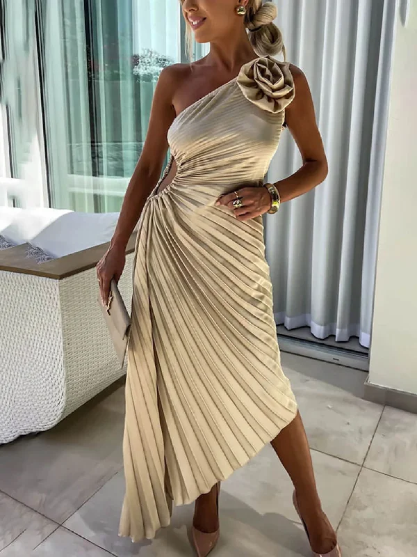 Romantic Night Guilloche Stretch Hollow Trendy One Shoulder Pleated Maxi Dress Y2K maxi dresses Romantic Night Guilloche Stretch Hollow Trendy One Shoulder Pleated Maxi Dress Y2K maxi dresses