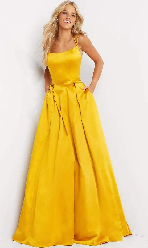 Jovani - 02536 Strappy Satin A-Line Gown Best party dresses for hourglass body shape