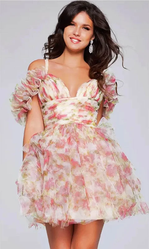 Jovani 40505 - Floral Printed Empire Waist Cocktail Dress Lace party dresses