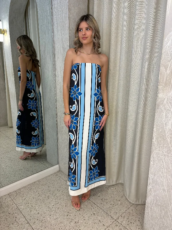 Azure Granda Strapless Dress - Aqua Navy Ivy Velvet unclassified dresses