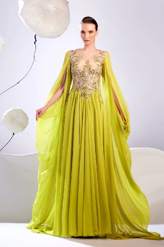 Cape sleeves embroidered moussline dress Smocked unclassified dresses