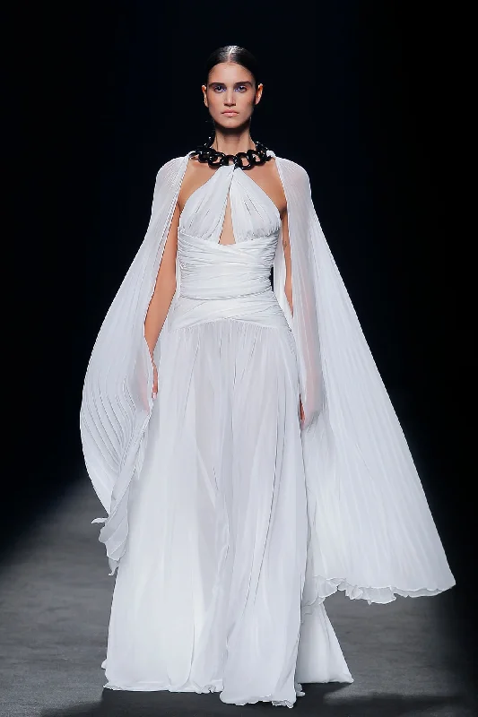 Draped waistline chained straps flowy gown Mesh unclassified dresses