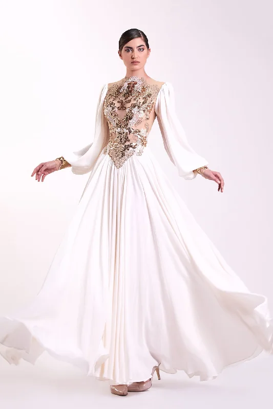 Embroidered bodice crepe georgette dress Summer unclassified dresses