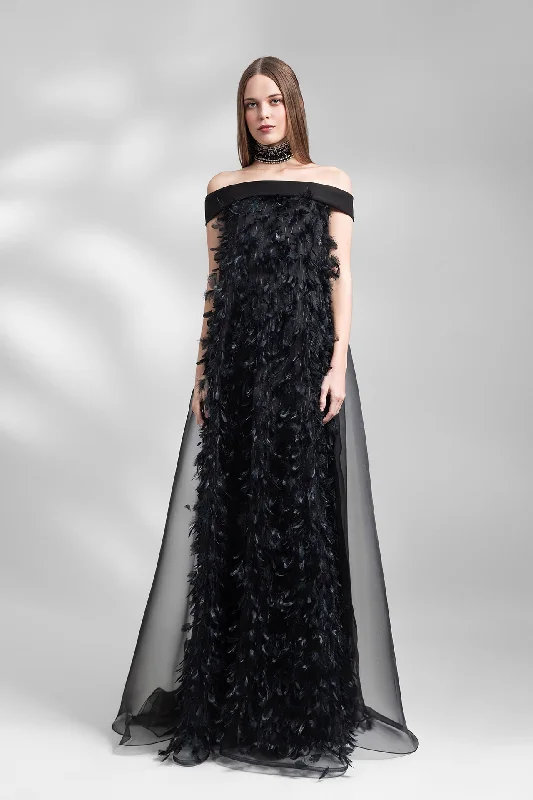 Feathered dress with organza back Open-back unclassified dresses