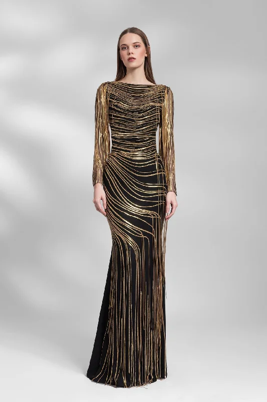 Fully metallic fringes dress Ruched unclassified dresses