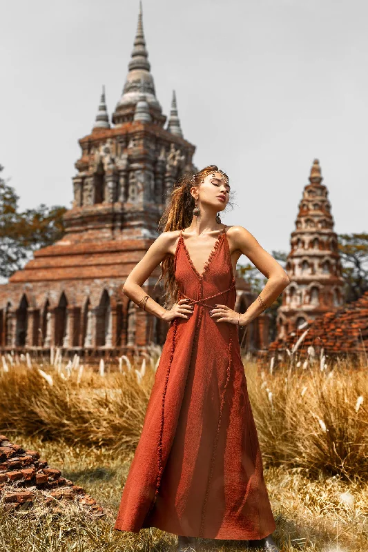 Greek Goddess Dress • Bohemian Braided Dress • Red Open Back Dress High-end unclassified dresses