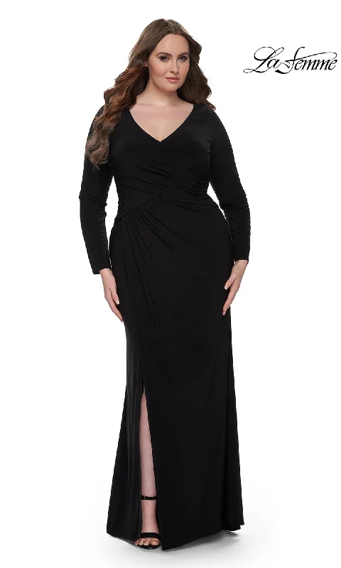 La Femme Plus-Size Black Jersey Formal Dress 32191 Festival unclassified dresses