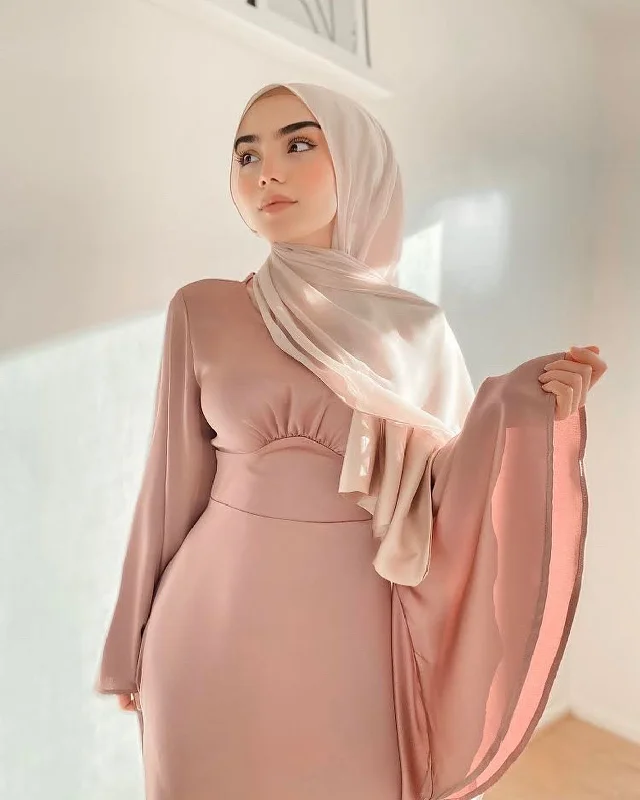 LaMeera Drape Sleeves Satin Dress - Dusty Rose Vacation unclassified dresses