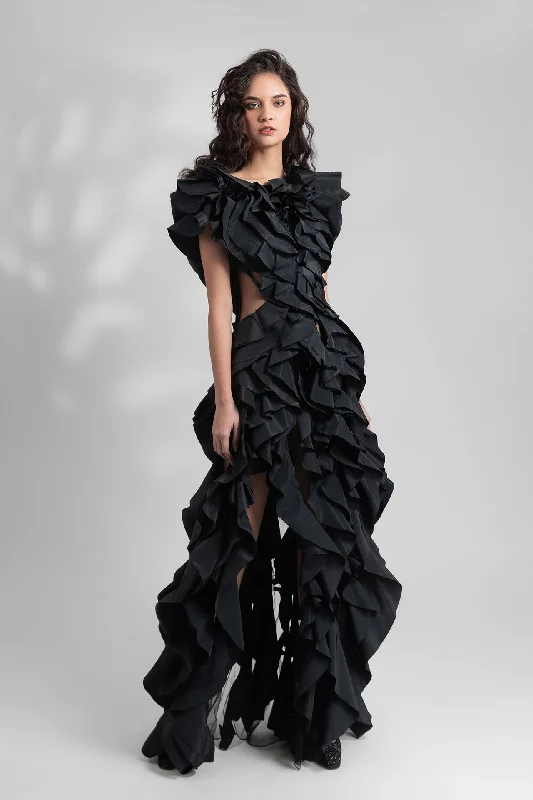 Laser cut ruffled taffeta dress Long unclassified dresses