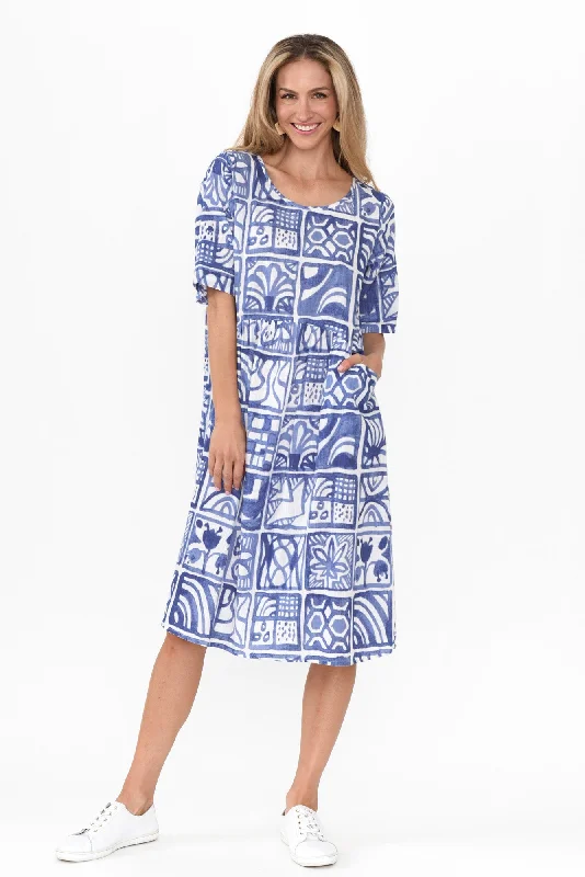 Mackie Blue Mosaic Cotton Pocket Dress Bright color unclassified dresses
