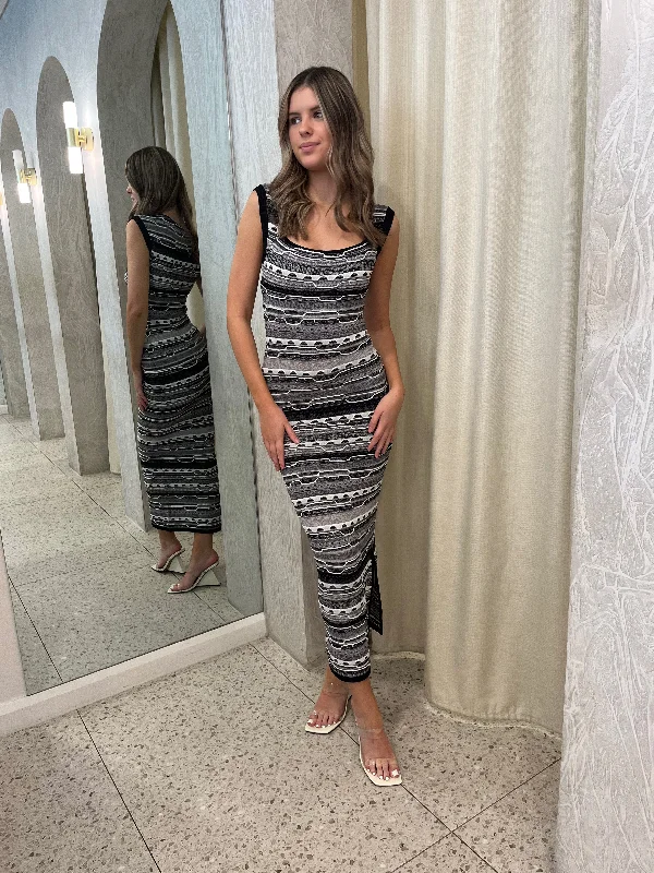 Monochrome Stitch Knit Dress - Black Grey Ivy Tiered unclassified dresses