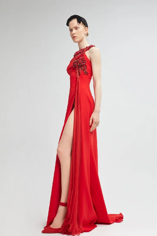 One sleeve crepe and georgette gown Vacation unclassified dresses