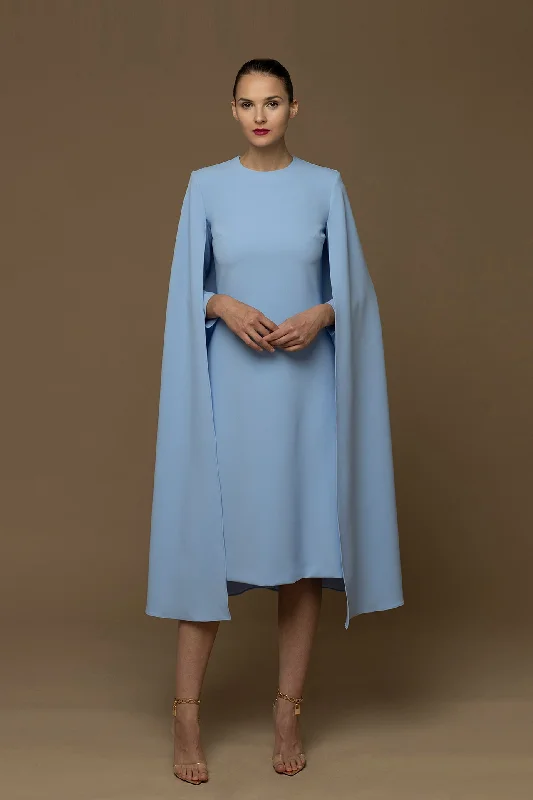Oversized cape shape sleeves crepe dress Unique unclassified dresses