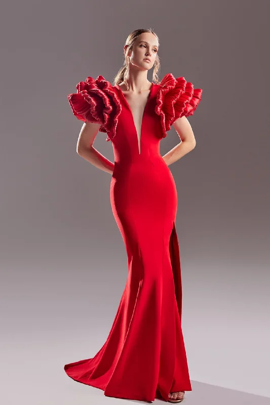 Oversized pleated shoulders side slit dress Backless unclassified dresses