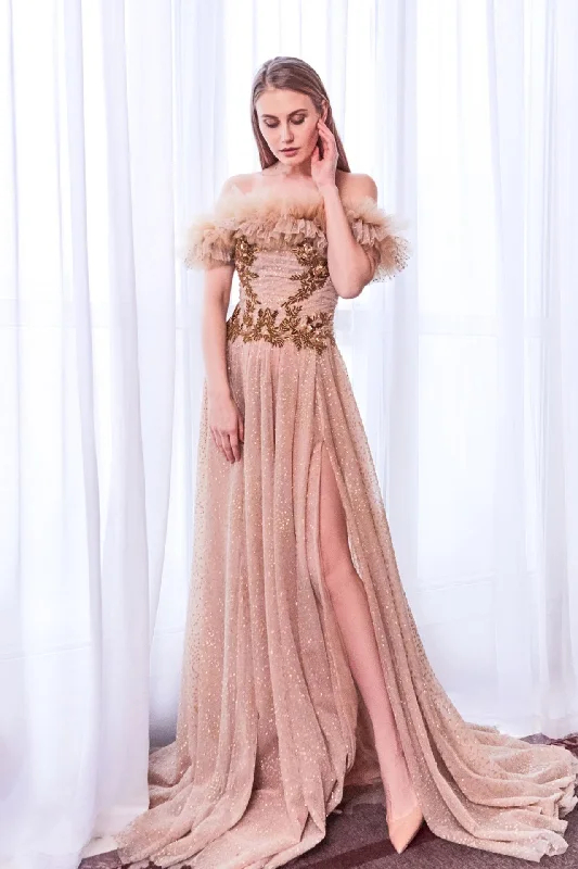 Pleated neckline gold beaded gown Holiday unclassified dresses