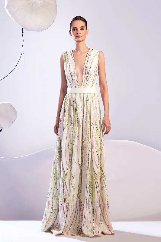 Plunging neckline sleeveless beaded dress Unique unclassified dresses