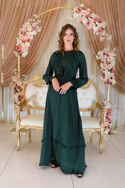 Valerie Chiffon Ruffle Dress- Dark Green Minimalist unclassified dresses