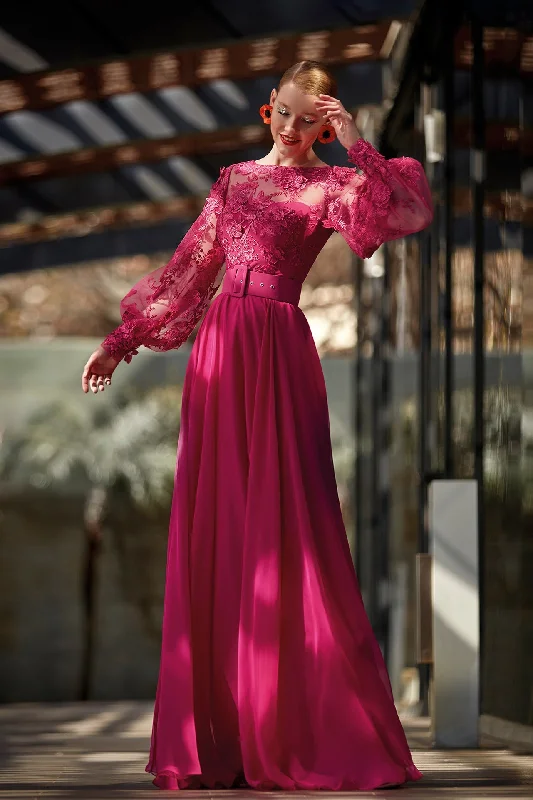 Puff sleeves embroidered chiffon dress High-end unclassified dresses