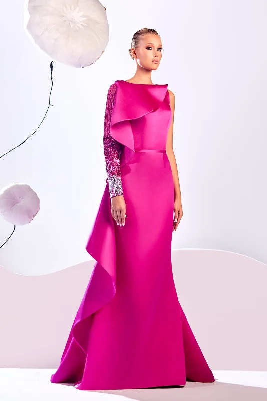Ruffle detailed beaded sleeve satin dress Popular unclassified dresses