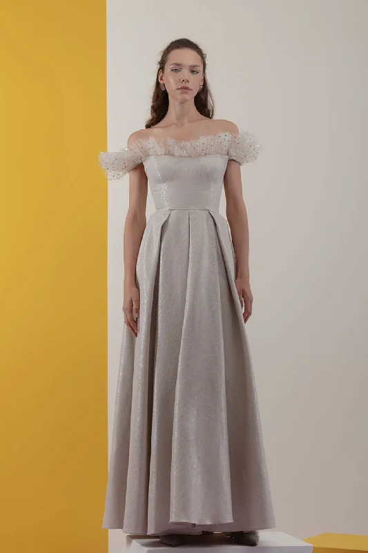 Ruffled bodice off shoulder mikado dress A-line unclassified dresses