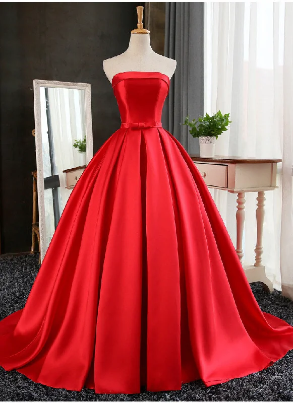 Satin Scoop Floor Length Ball Prom Dress , Dark Red Sweet 16 Gown Mesh unclassified dresses