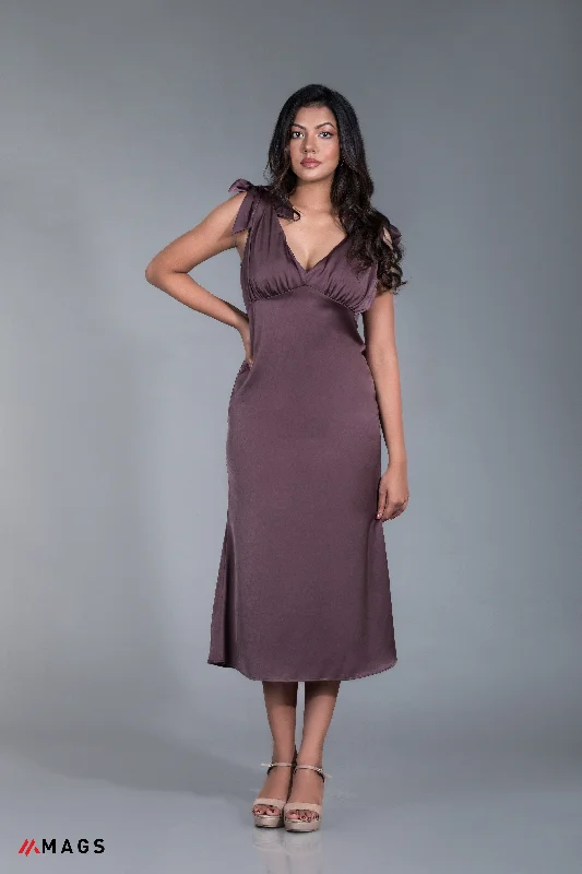Satin Soiree Dress - Brown Chiffon unclassified dresses