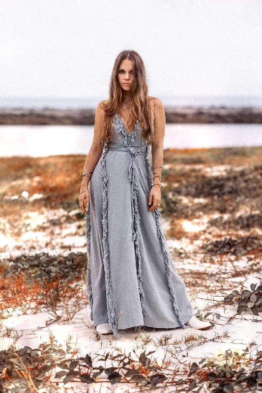 Sky Blue Tassel Dress • Organic Raw Cotton Bridesmaid Dress Cotton unclassified dresses