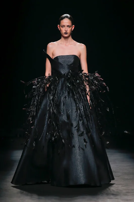 Strapless feather detailed waistline ball gown Fall unclassified dresses