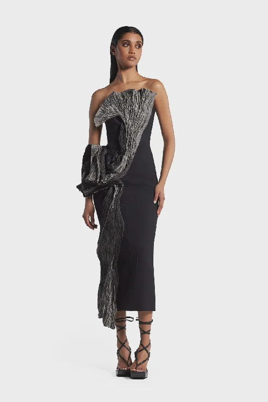 Waller Drape Pleat Dress - Black/ Slate Pleate Backless unclassified dresses